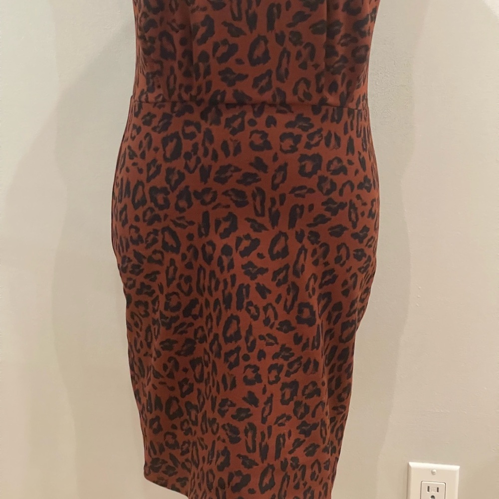 New Nine West XS Animal Print Short Sleeve Above Knee Dress with Stretch - Picture 6 of 8